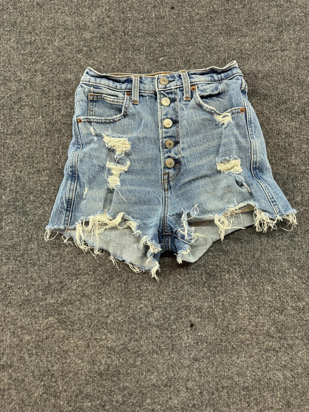 Abercrombie & Fitch Shorts Womens 25 Blue High Rise Mom Button Fly Frayed Hem